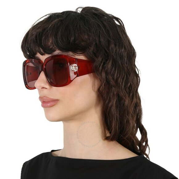 Gucci Women Sunglasses Transparent Burgundy Square GG1402S 003 NEW AUTHENTIC - Picture 13 of 14